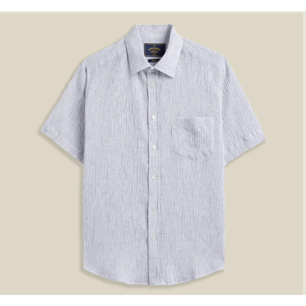 Portuguese Flannel Aaron Linen Shirt NWT Large Striped Short Sleeve Button Down